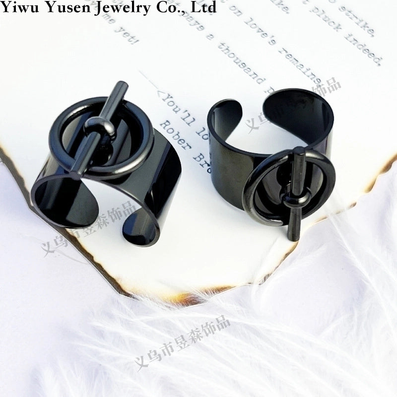 Retro Geometric Titanium Steel 14k Gold Plated Open Ring