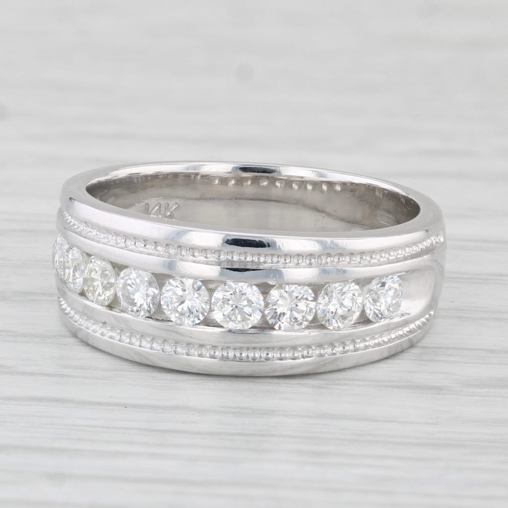 0.73ctw Men's Diamond Wedding Band 14k White Gold Size 8.5