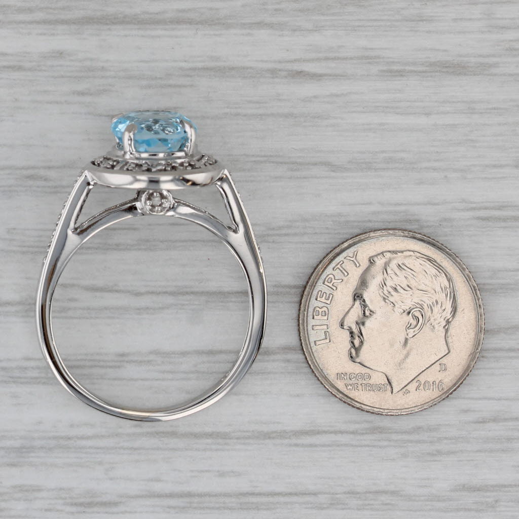 2.33ctw Blue Topaz Diamond Halo Ring 10k White Gold Size 9