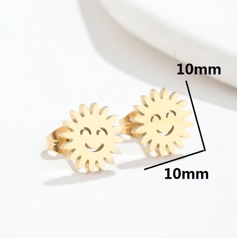 Fashion Cactus Sun Stainless Steel Plating Hollow Out Ear Studs 1 Pair