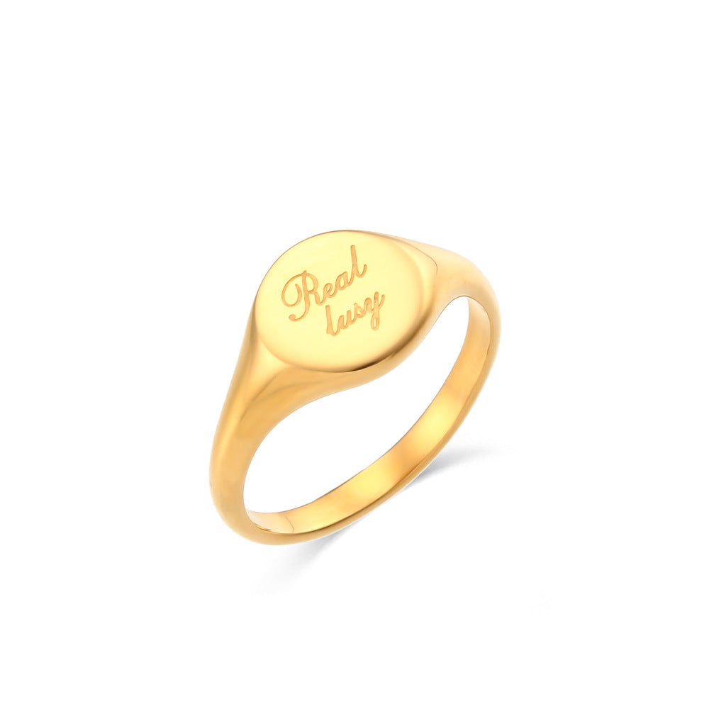 Minimalist Women Letter Number Text Stainless Steel 18K Gold Plated Rings