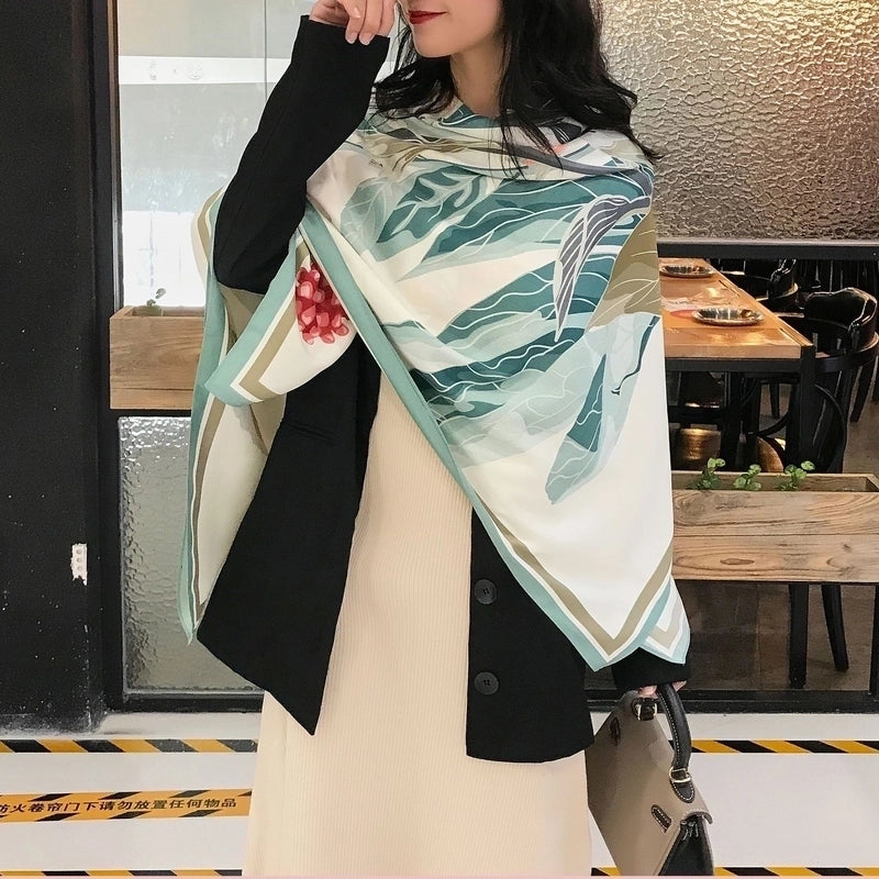 Women's Elegant Minimalist Plant Polyester Silk Scarf