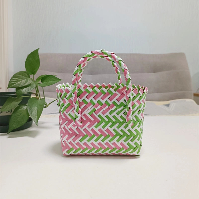 Women's Mini PVC Multicolor Elegant Streetwear Weave Oval Open Handbag