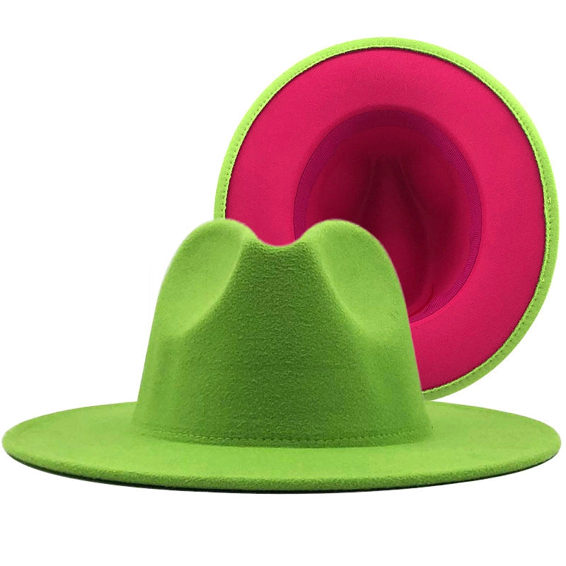 Woolen Top Hat Outer Sapphire Inner Rose Red Hat Ethnic Style Jazz Hat Cashmere Felt Hat
