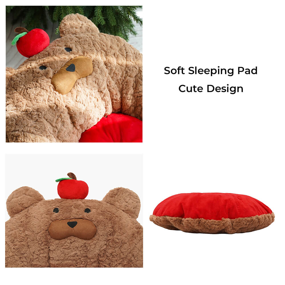 Festive Adorable Apple-Shaped Plush Cat Bed