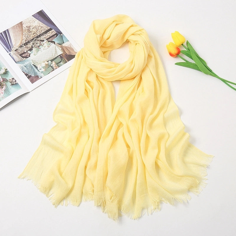 Women's Fashion Solid Color Cotton Tassel Cotton Linen Scarves