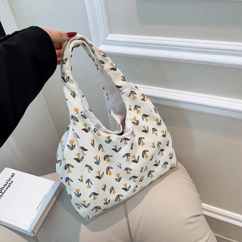 Women's Medium Canvas Flower Strawberry Basic Classic Style Zipper Tote Bag