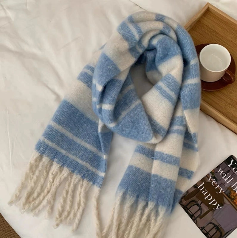 Women's Casual Stripe Polyester Tassel Scarf