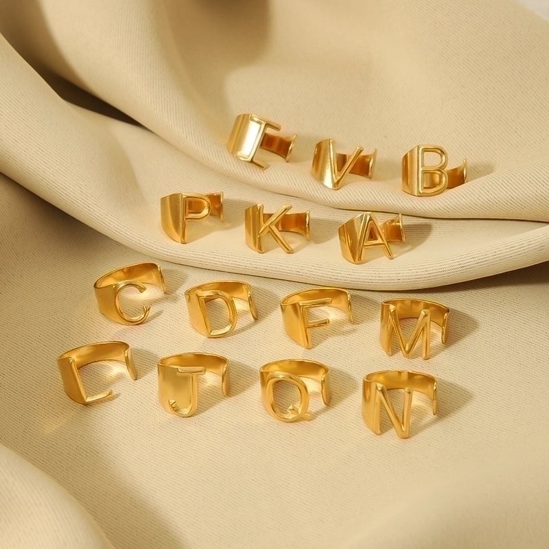 304 Stainless Steel 18K Gold Plated Modern Style Minimalist Asymmetrical Plating Letter Open Rings