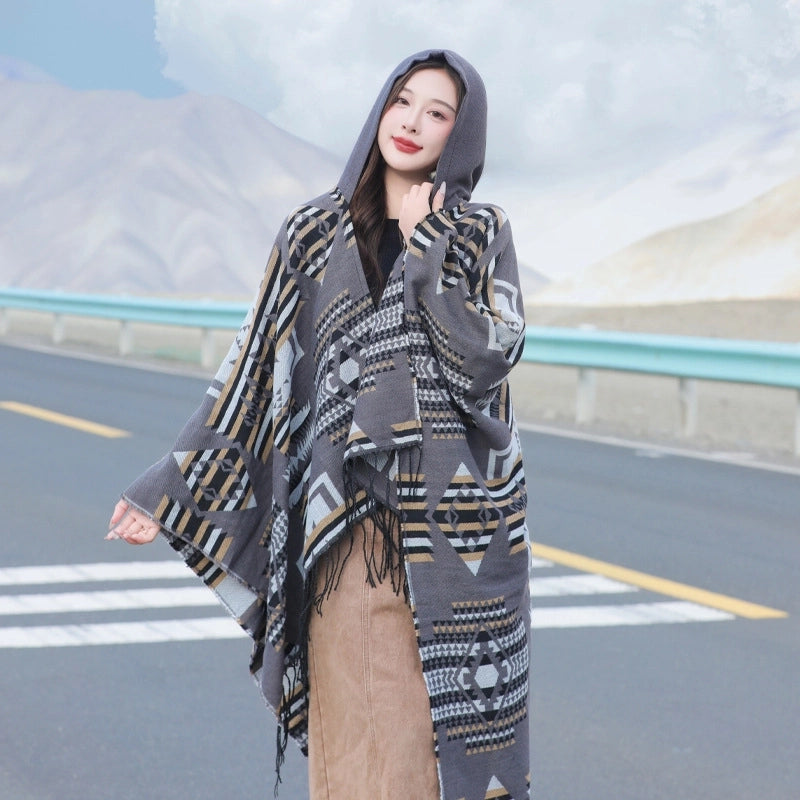 Women's Retro Ethnic Style Geometric Artificial Wool Acrylic Tassel Shawl