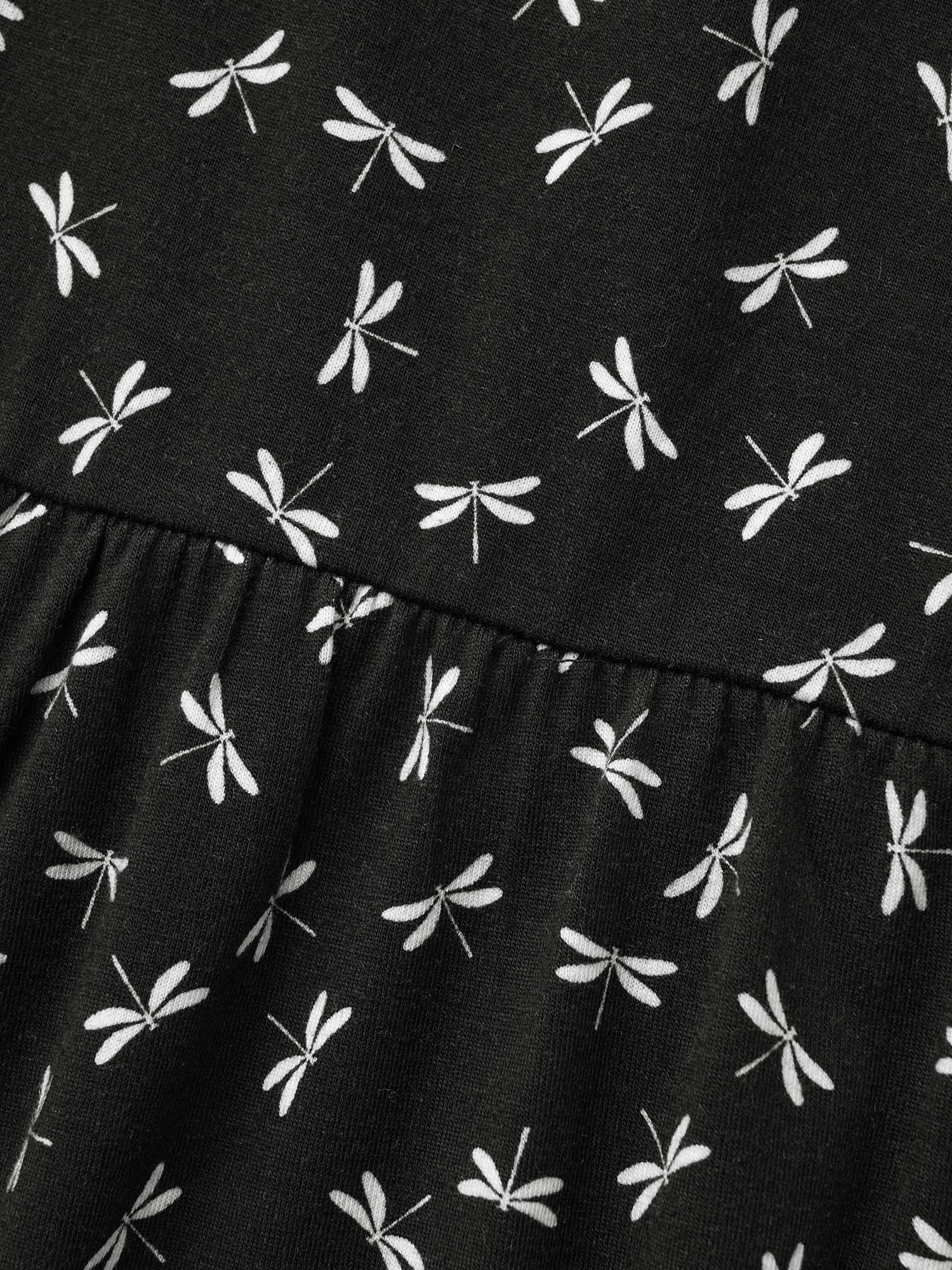 V Neck Dragonfly Pattern Midi Dress