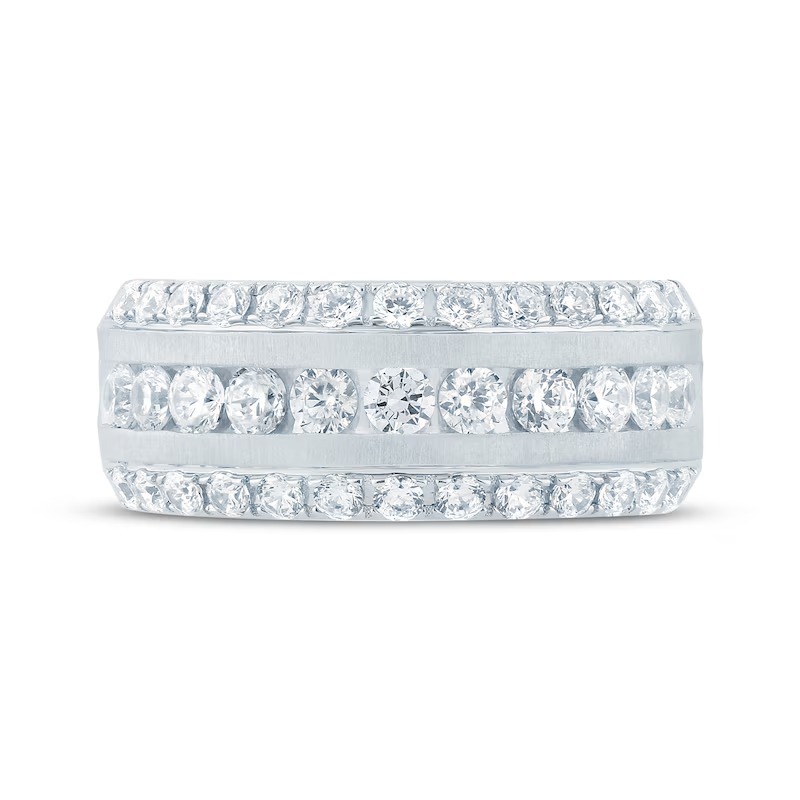 Now + Forever Lab-Grown Diamonds Men's Three-Row Wedding Band 2 ct tw 14K White Gold