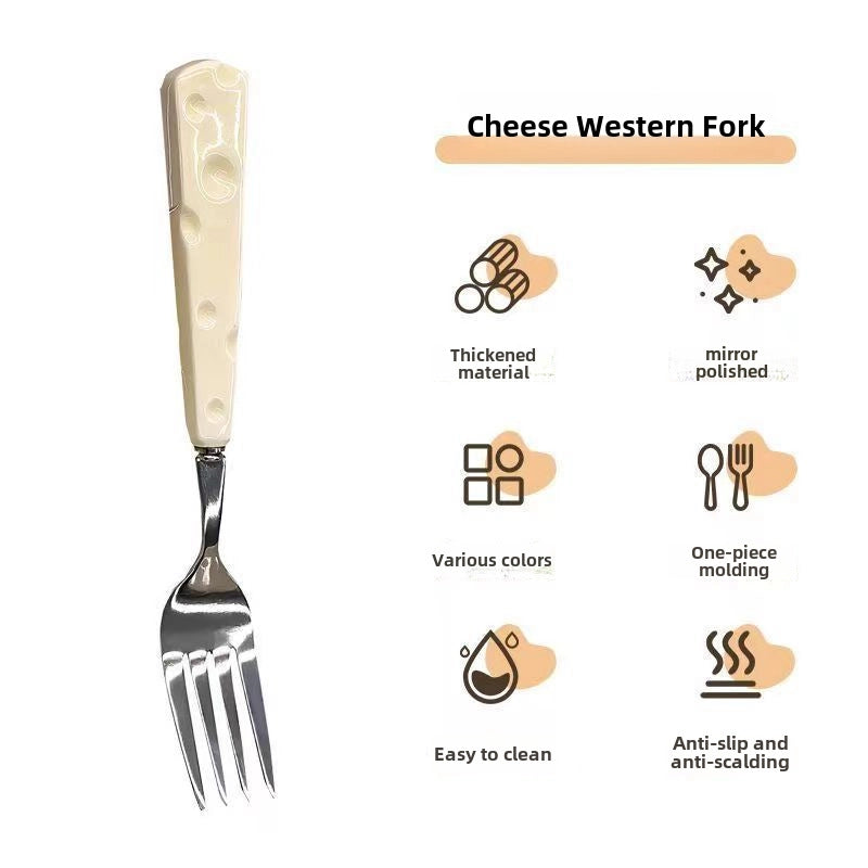 Light Luxury Cutlery And Fork Spoon Cute Cheese Household Portable Stainless Steel Steak Cutlery And Fork Western Tableware Dessert Spoon