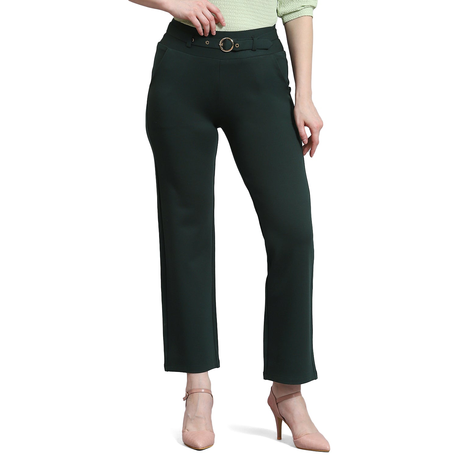 Women Green Solid Regular Fit Jegging