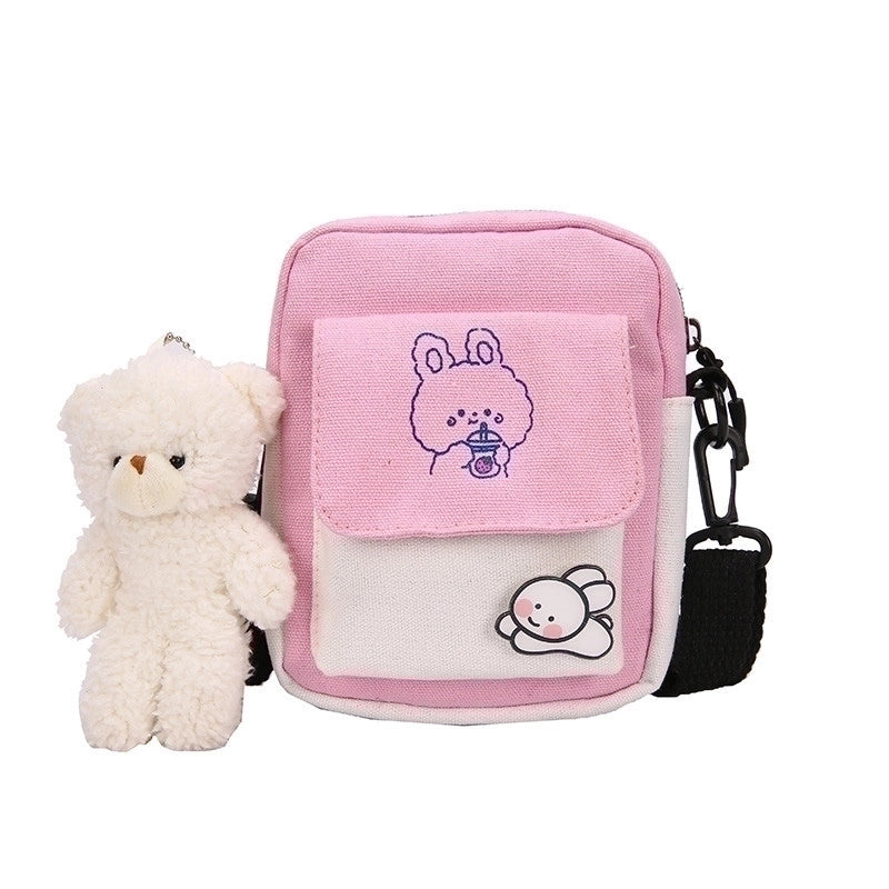 Women's Small Canvas Animal Color Block Basic Preppy Style Square Zipper Shoulder Bag Canvas Bag Crossbody Bag