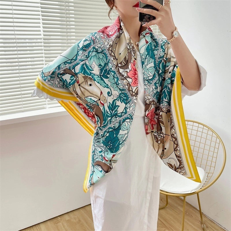 Women's Elegant Minimalist Plant Polyester Silk Scarf