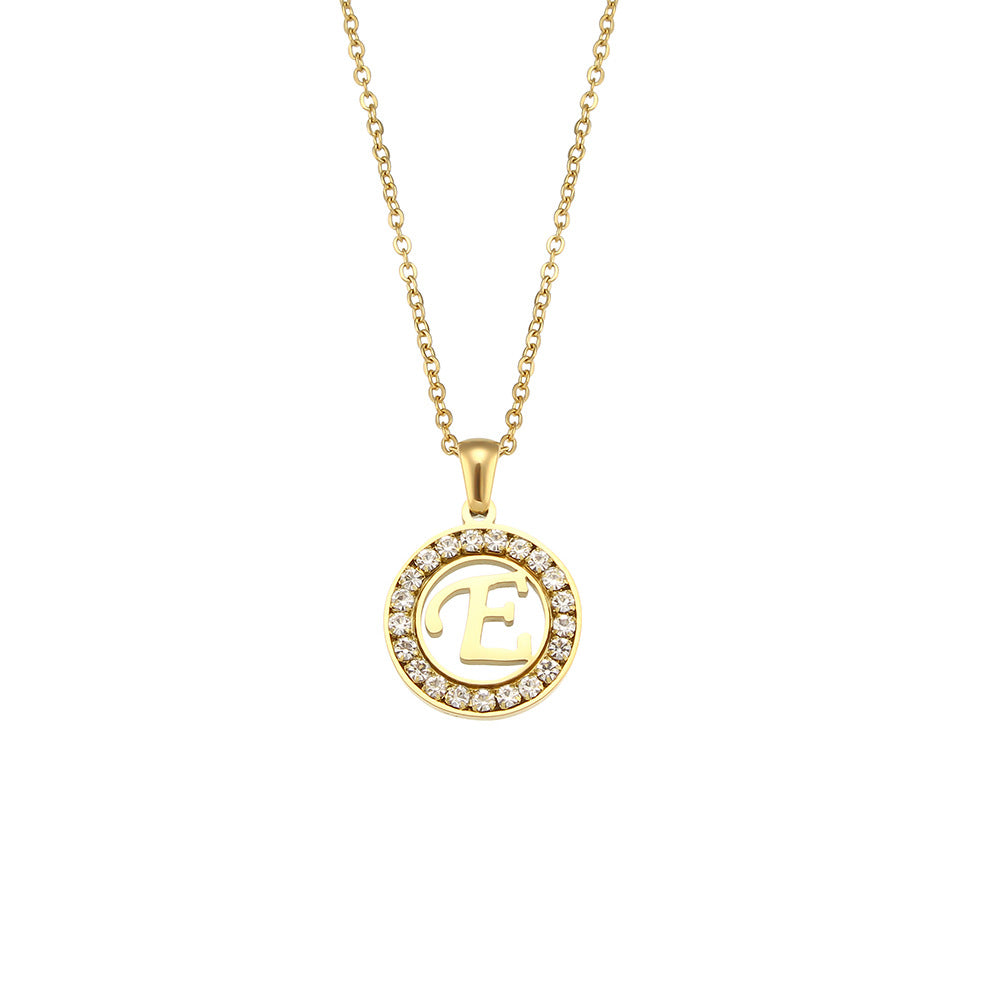 Fashion Round Number Text Letter Stainless Steel 18K Gold Plated Necklaces