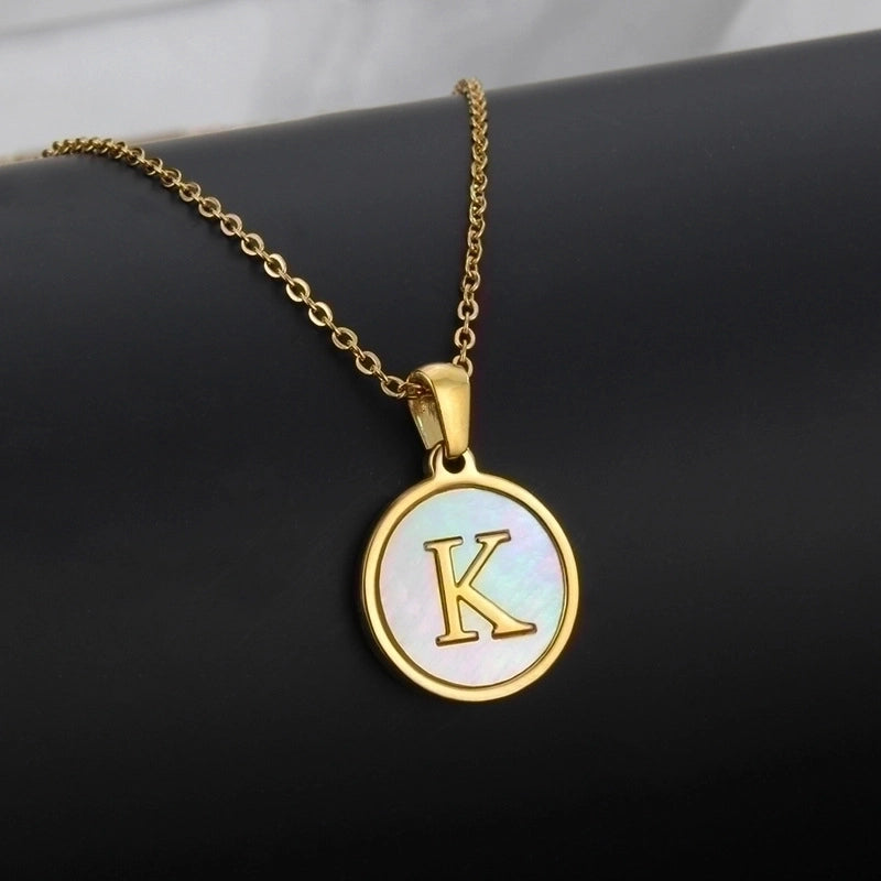 Minimalist Round Letter Titanium Steel Shell 18K Gold Plated Plating Necklace
