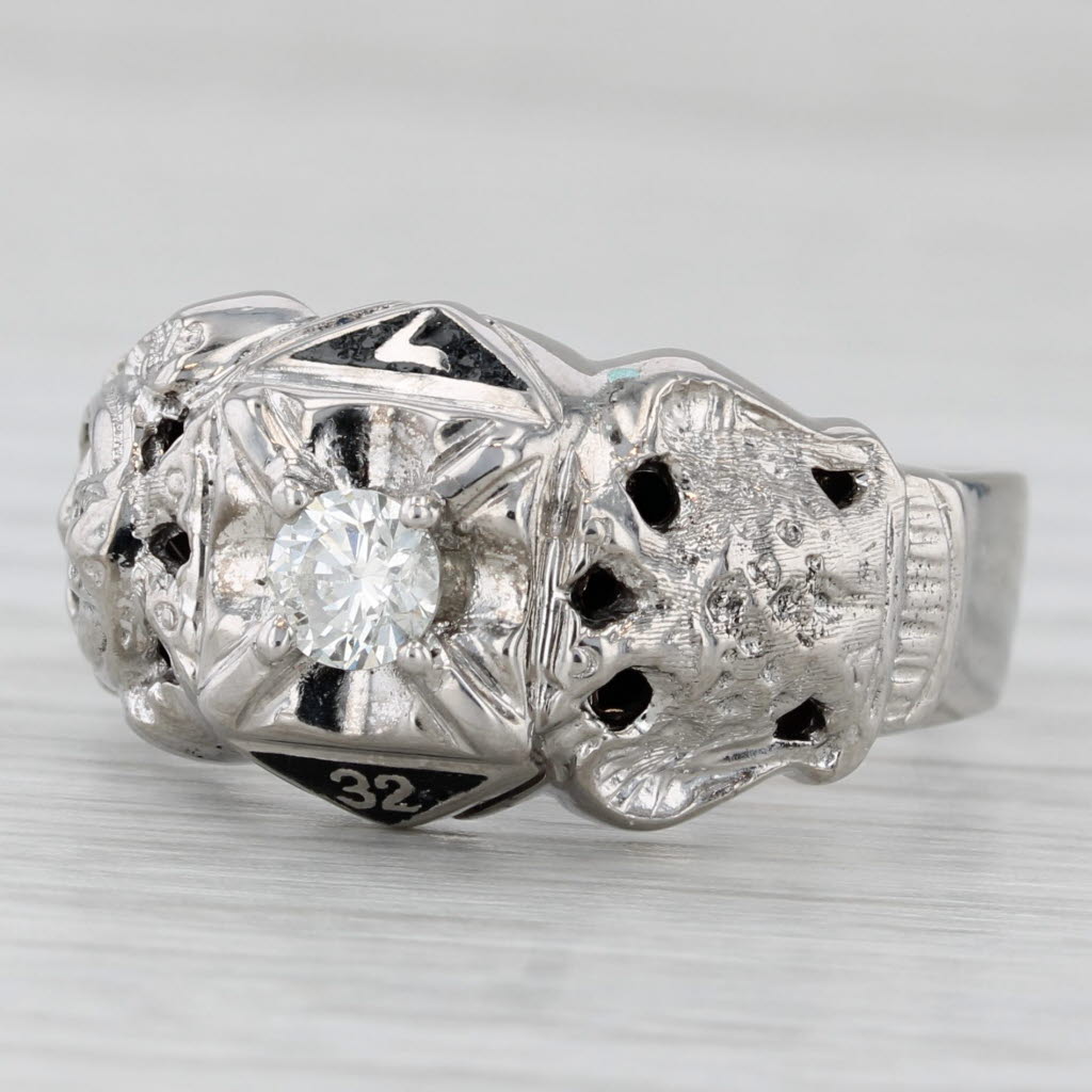 0.38ct Diamond Masonic Scottish Rite Ring 10k Gold Eagle Signet Yod 32nd Degree