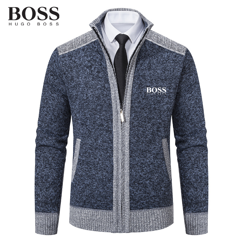 BOSS Men-s Zipper Stand Collar Sweater Casual Warm Sweater