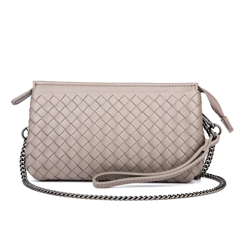 Women's Medium Leather Solid Color Vintage Style Classic Style Weave Square Zipper Crossbody Bag