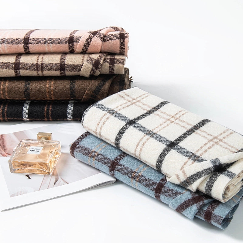 Warm Artificial Cashmere Scarf Plaid Student Couple Winter Thicken Thermal Scarf