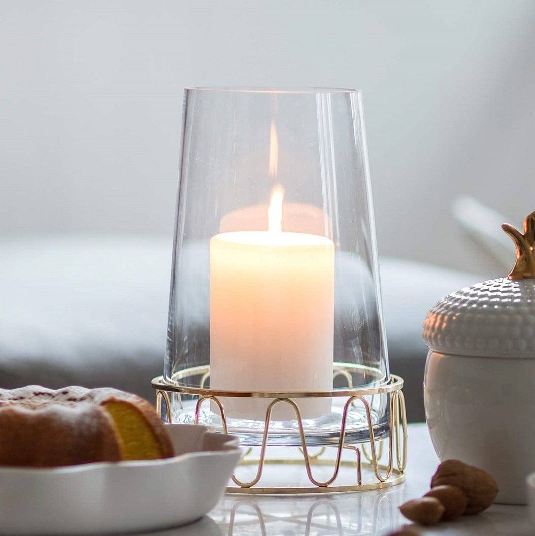 Glass Lantern with Swirl Gold Base