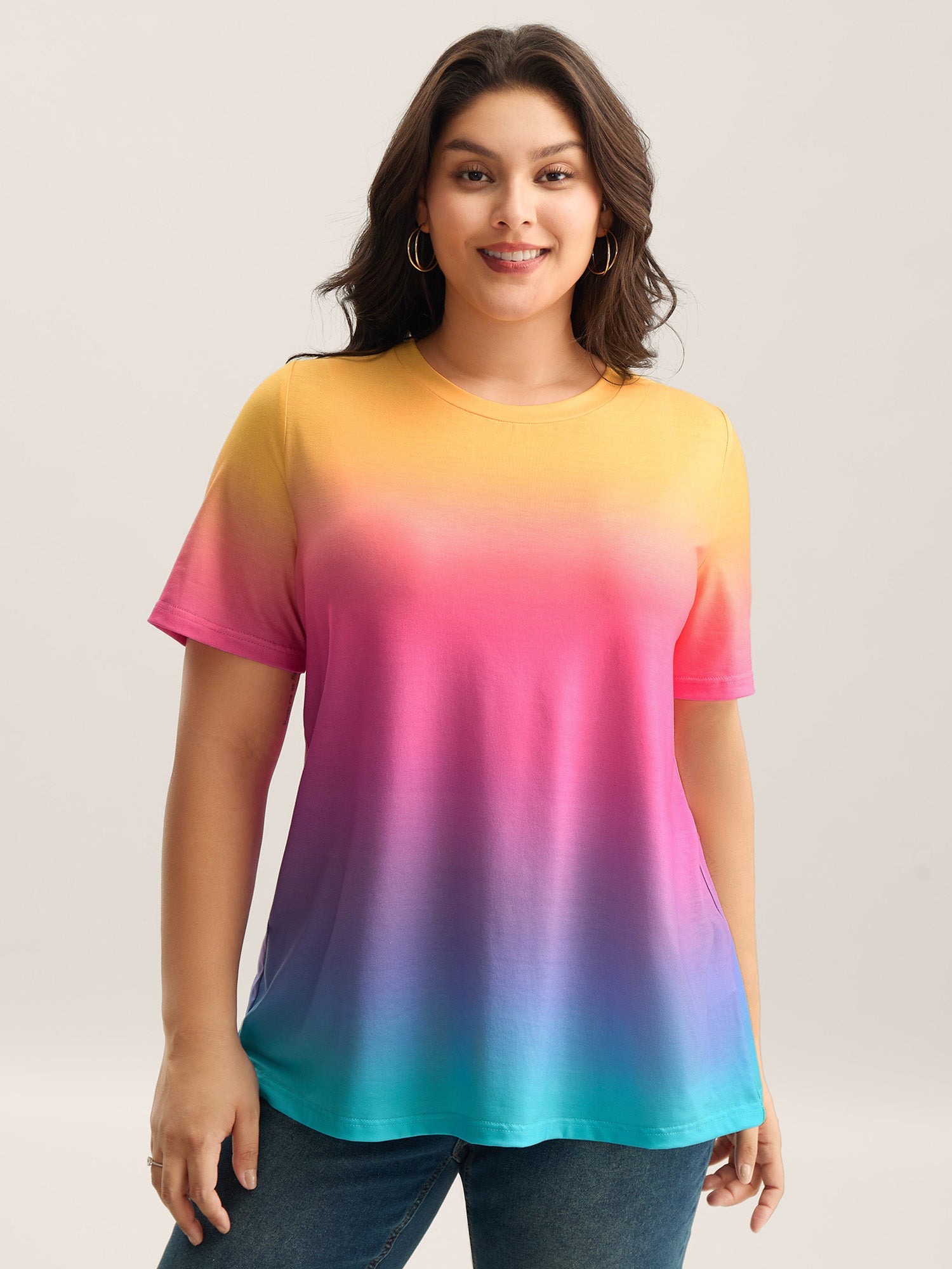 Ombre Gradient Crew Neck Curvy T-Shirt