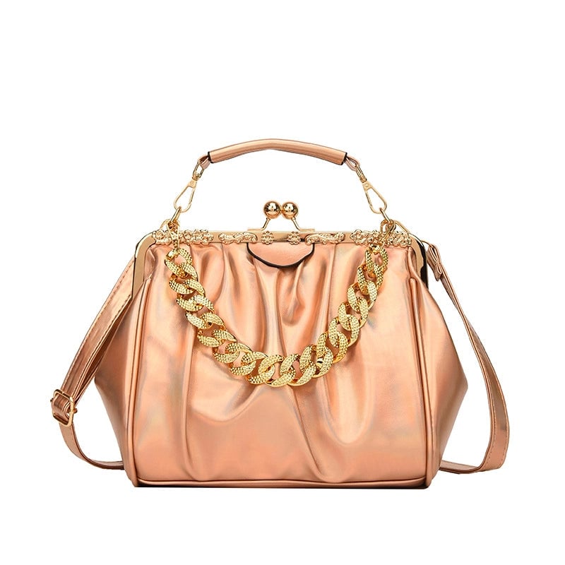 Women's Small Pu Leather Solid Color Basic Streetwear Shell Lock Clasp Shoulder Bag Crossbody Bag Dome Bag