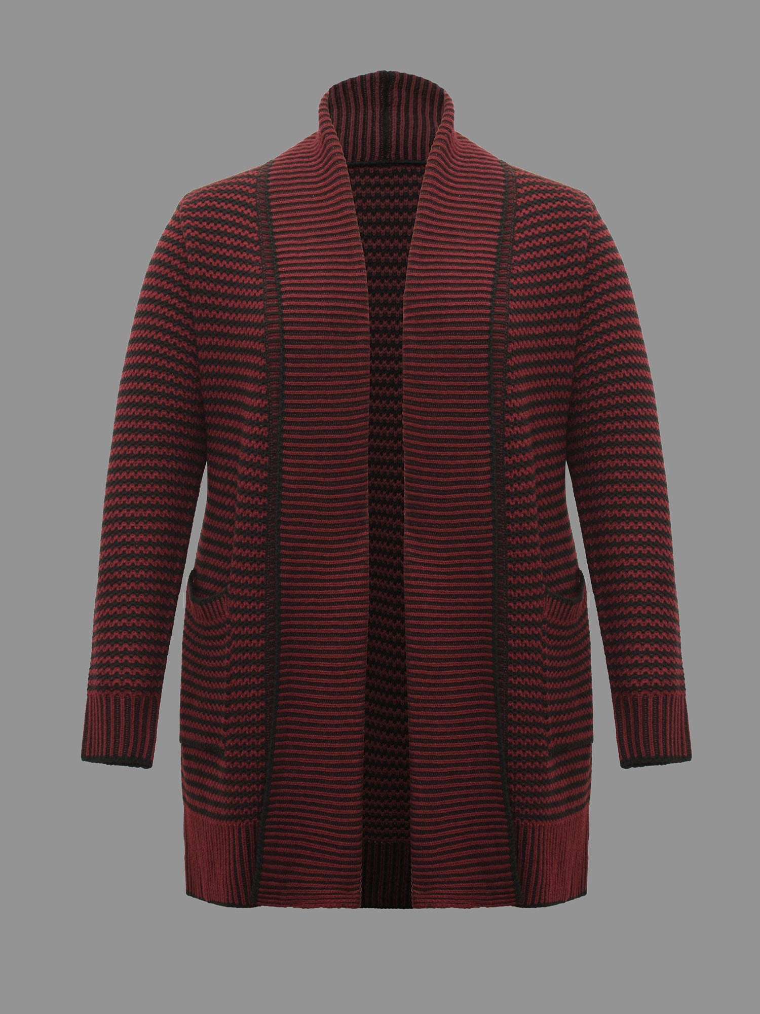 Collared Pockets Open-Front Long Cardigan