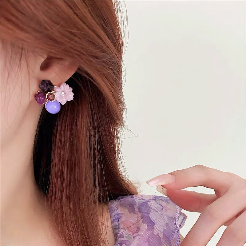 CRYSTAL FLOWER STUD EARRINGS KOREAN STYLE  ELEGANT WOMEN'S JEWELRY