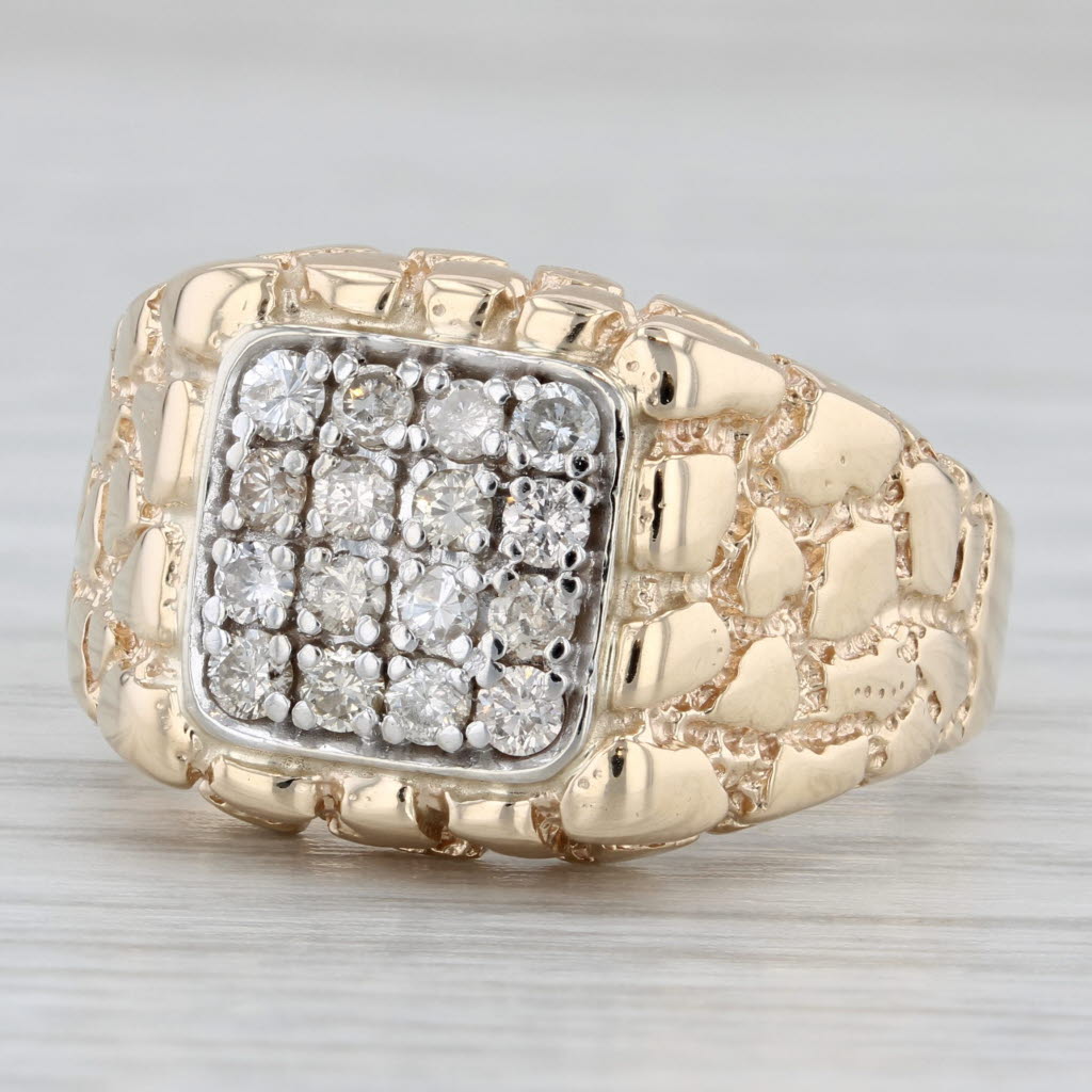 0.40ctw Pave Diamond Gold Nugget Ring 10k Yellow Gold Size 9.75 Men's