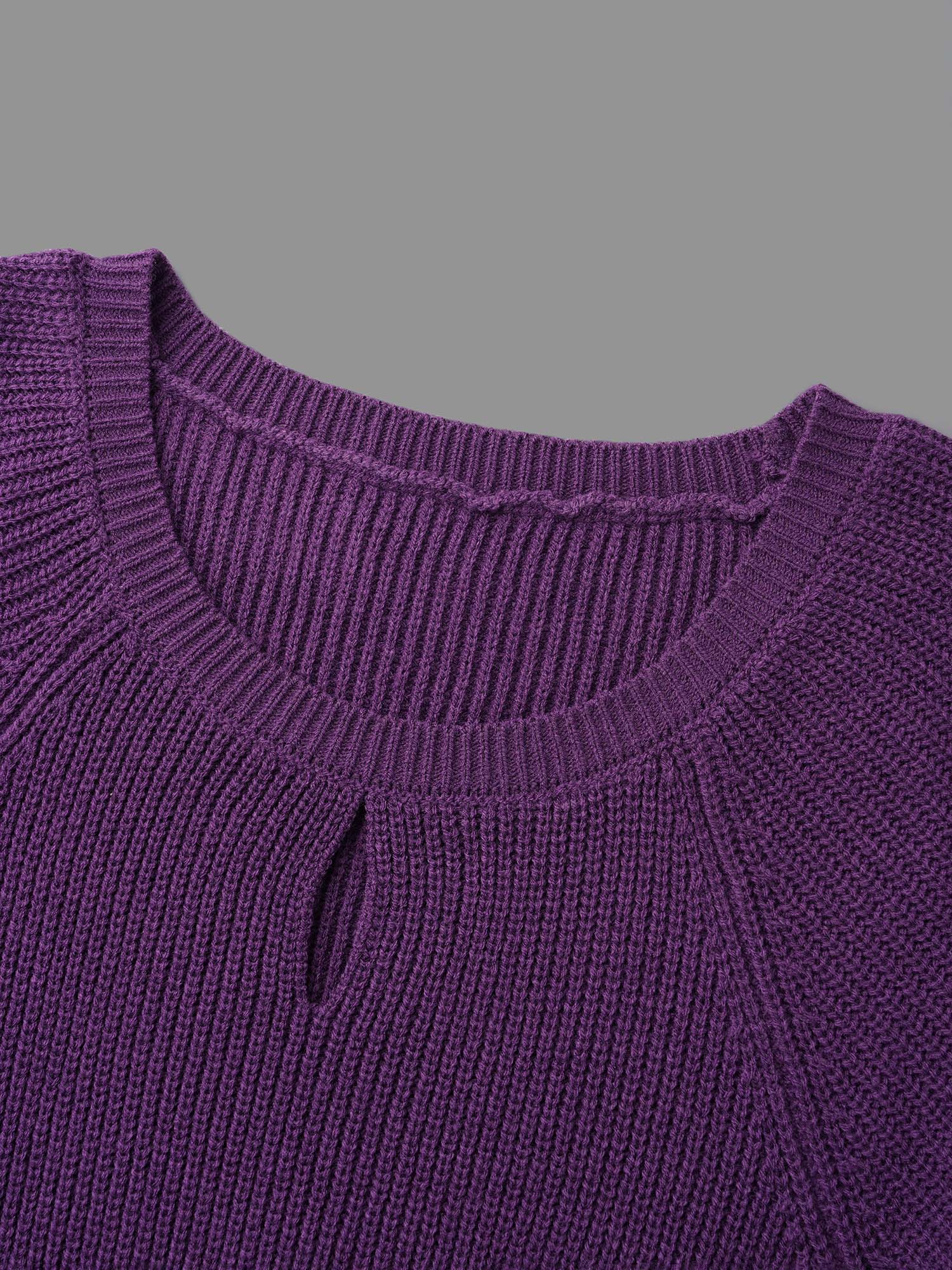 Plain Textured Keyhole Raglan Sleeve Pullover