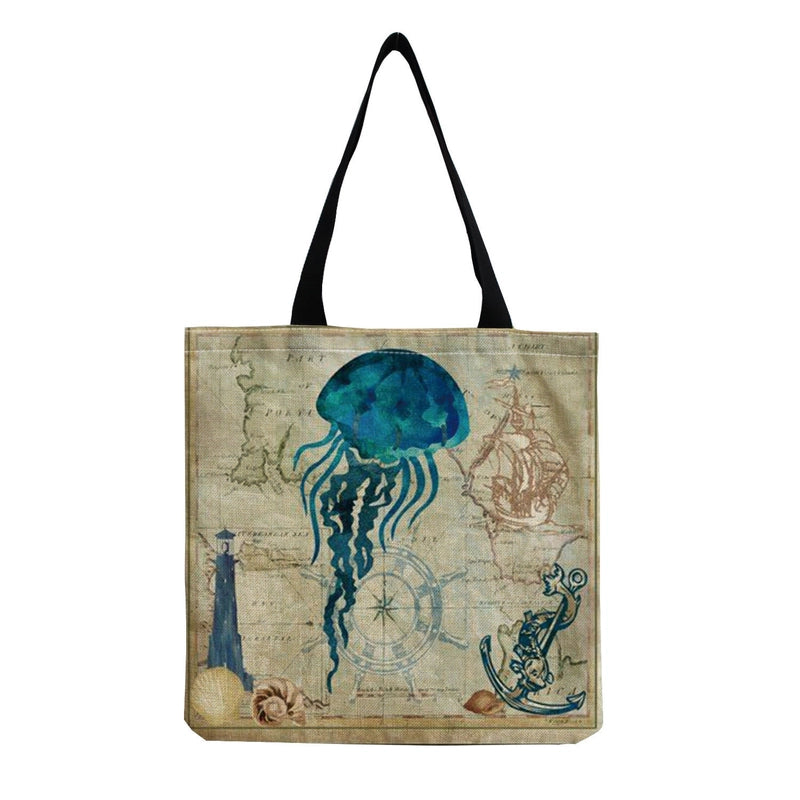 Women's Medium Linen Animal Beach Square Open Shopping Bags