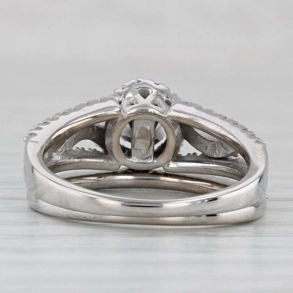 0.57ctw Diamond Halo Engagement Ring Wedding Band Bridal Set 10k White Gold