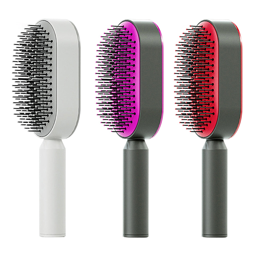 Self-cleaning hairbrush for women. One-button cleaning airbag to prevent hair loss