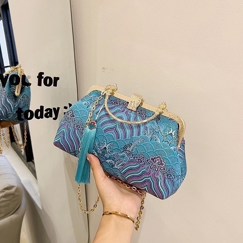 Nylon Flower Embroidery Square Embroidered Evening Bags