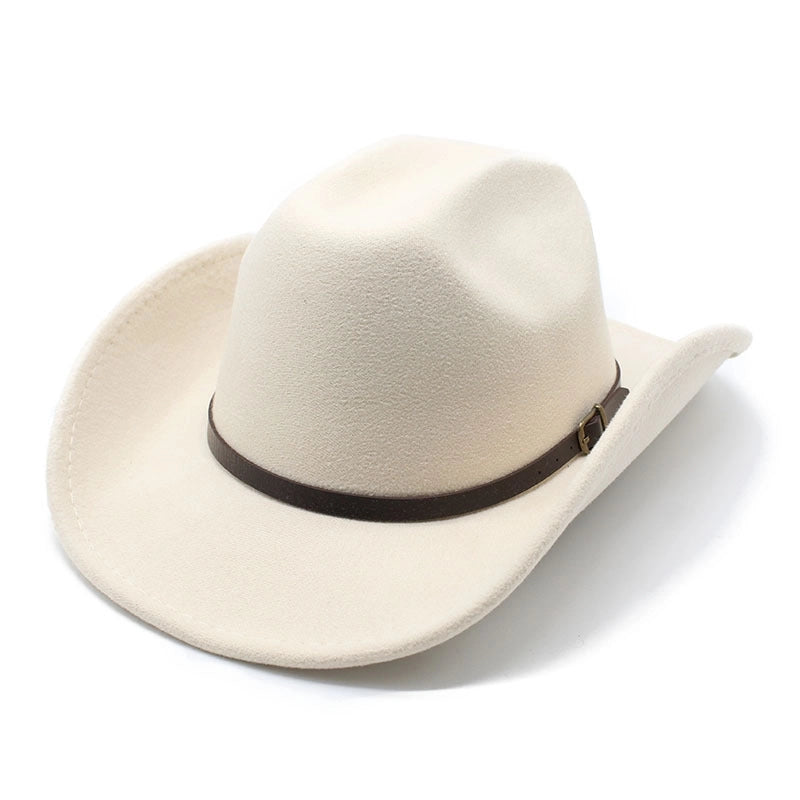 New Youth Top Hat Men's And Women's Big Brim One-word Top Wool Belt Felt Hat
