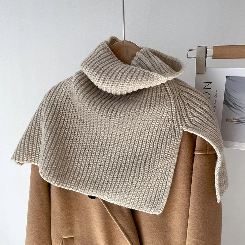Autumn And Winter  Solid Color Warm Pullover Scarf High Collar Split Scarf Knitted Wool Simple Shawl