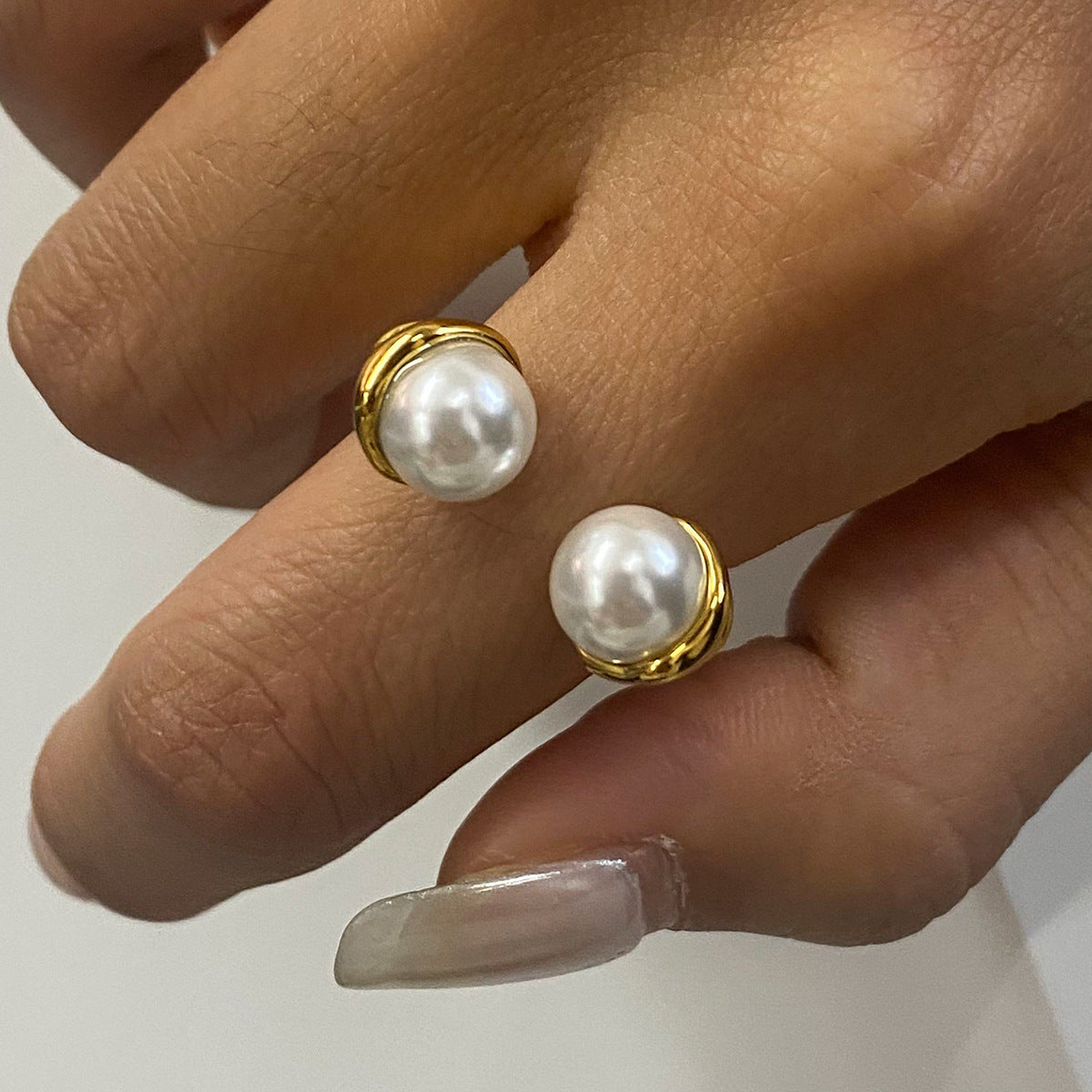 Pearl Titanium Steel Ring Women'S Niche Design Ring 18K Gold Stainless Steel Bracelet Rings