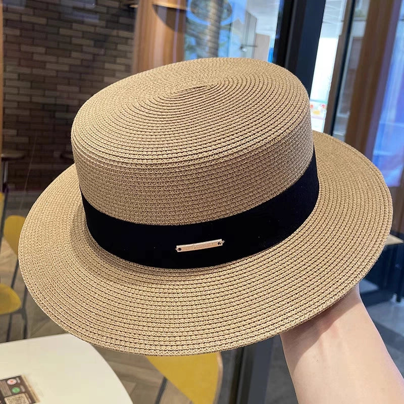 Women's Vacation Color Block Flat Eaves Straw Hat
