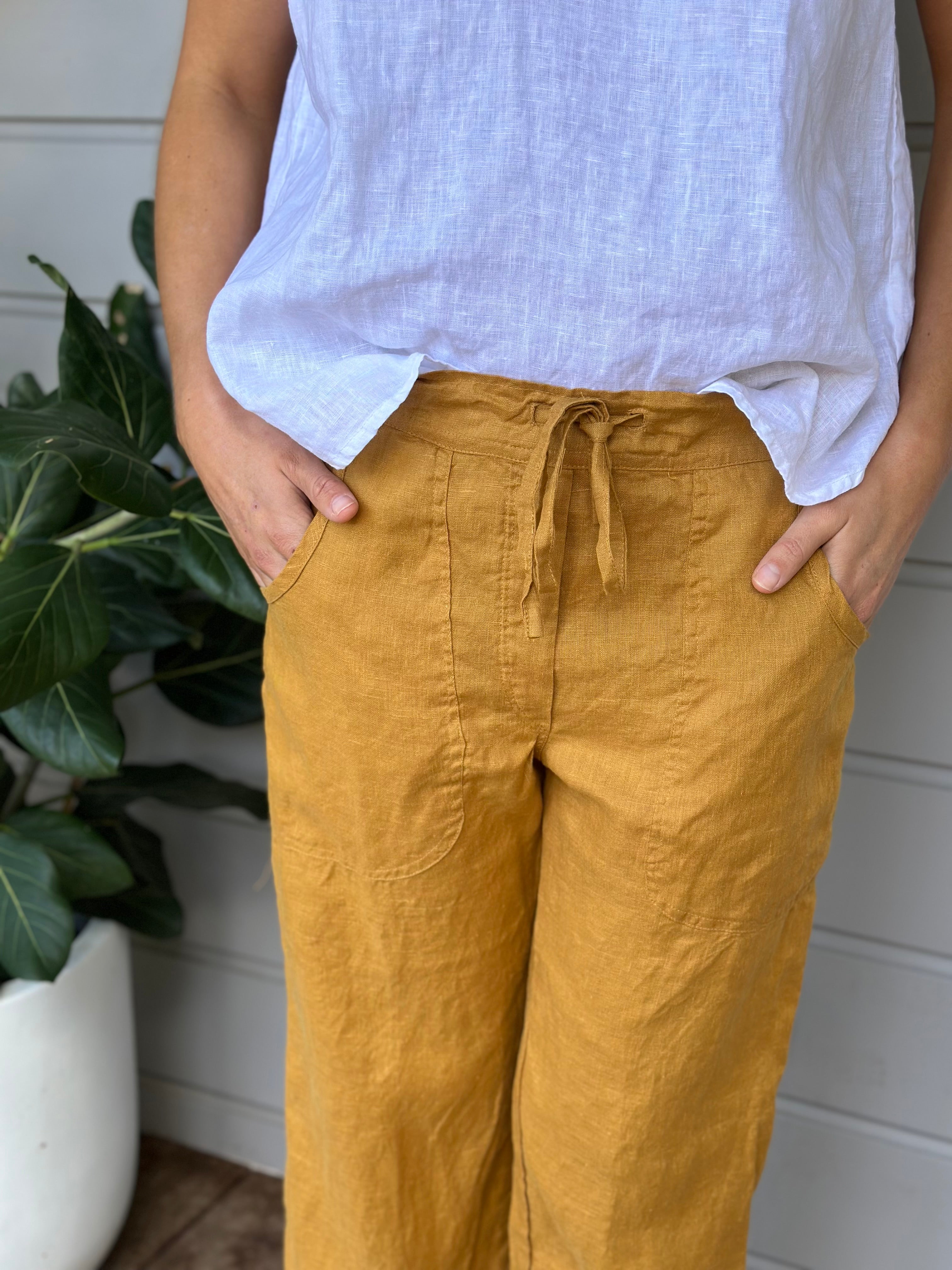 fleur straight leg pants - turmeric linen