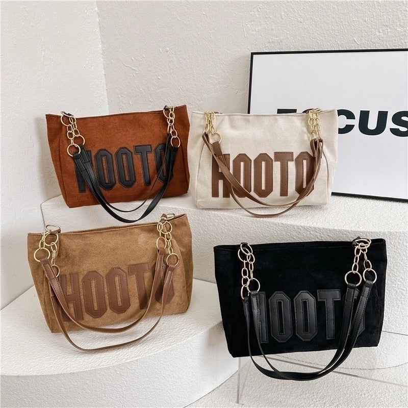 Women's Large Flannel Letter Streetwear Square Zipper Tote Bag