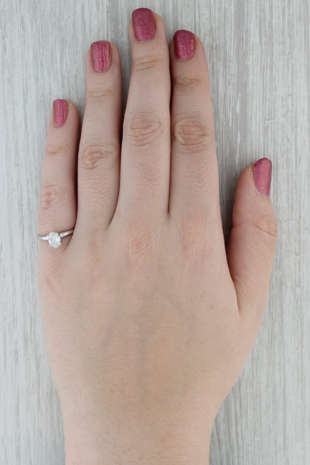 0.64ct Oval Diamond Solitaire Engagement Ring 18k White Gold Size 6.75