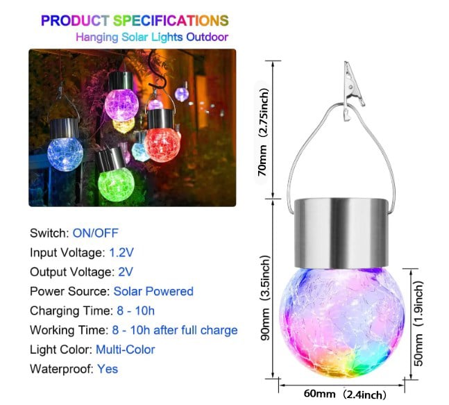 🔥🔥🔥Multicolor Crackle Glass Hanging Solar Lights