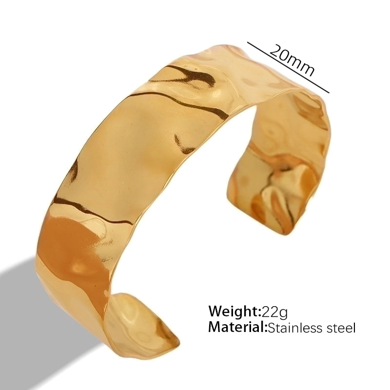 Vintage Style Punk Double Ring Waves Floral Titanium Steel 18K Gold Plated Bangle In Bulk