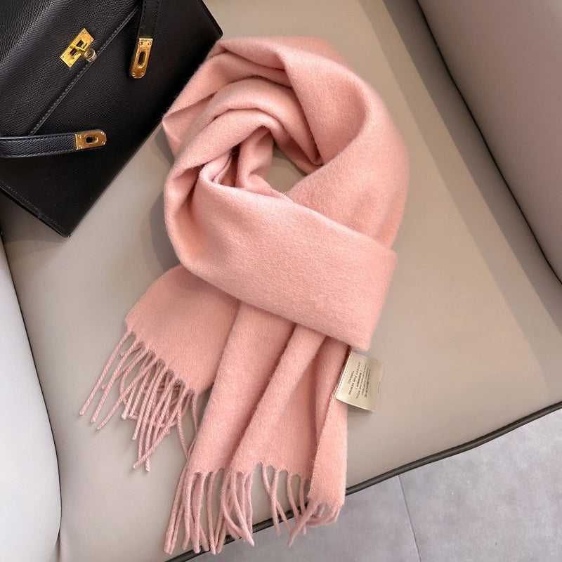 White Pure Wool Scarf Female Winter Student Warm Scarf New Versatile Tassel Narrow Scarf Couple