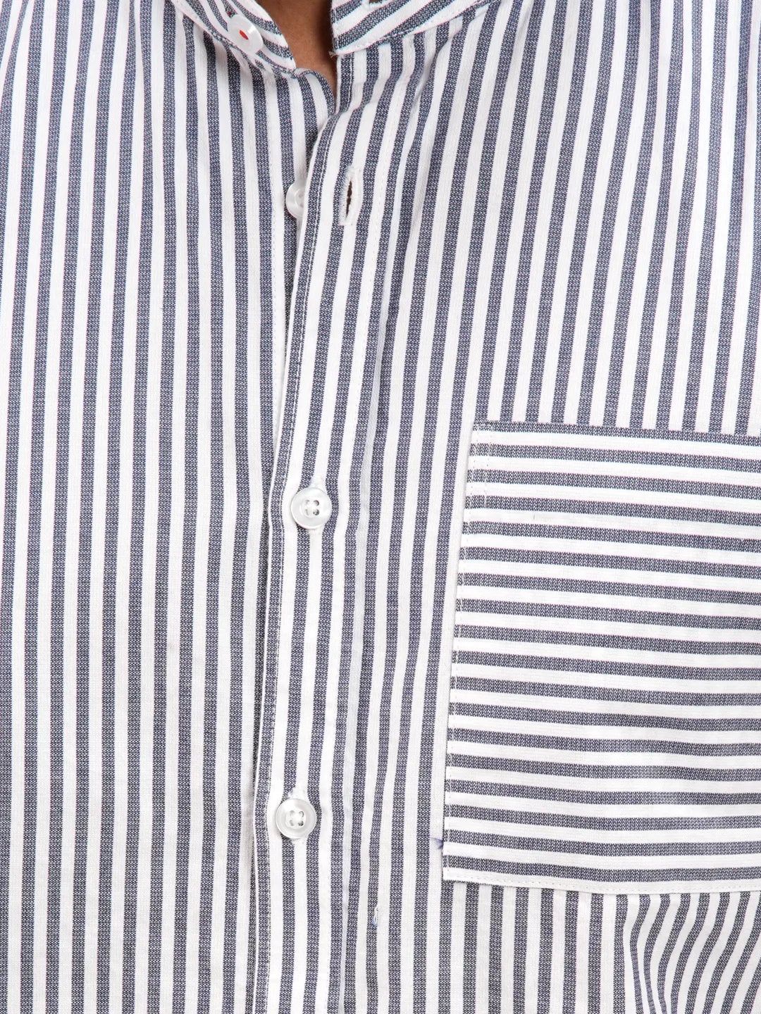 Men's Band Collar Stripe Casual Shirt