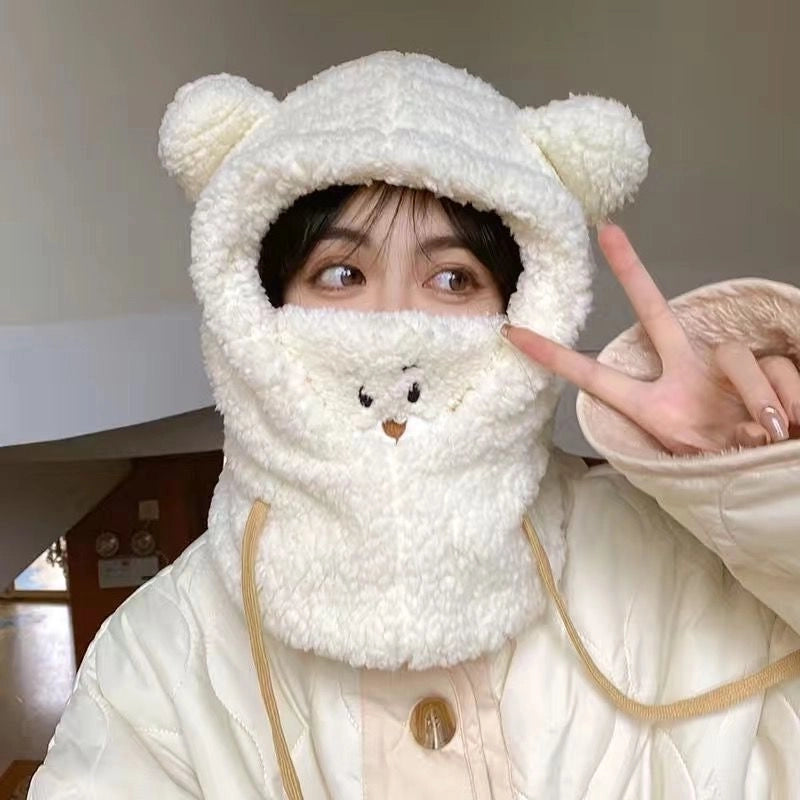 Women's Cute Bear Embroidery Ear Warap Trapper Hat