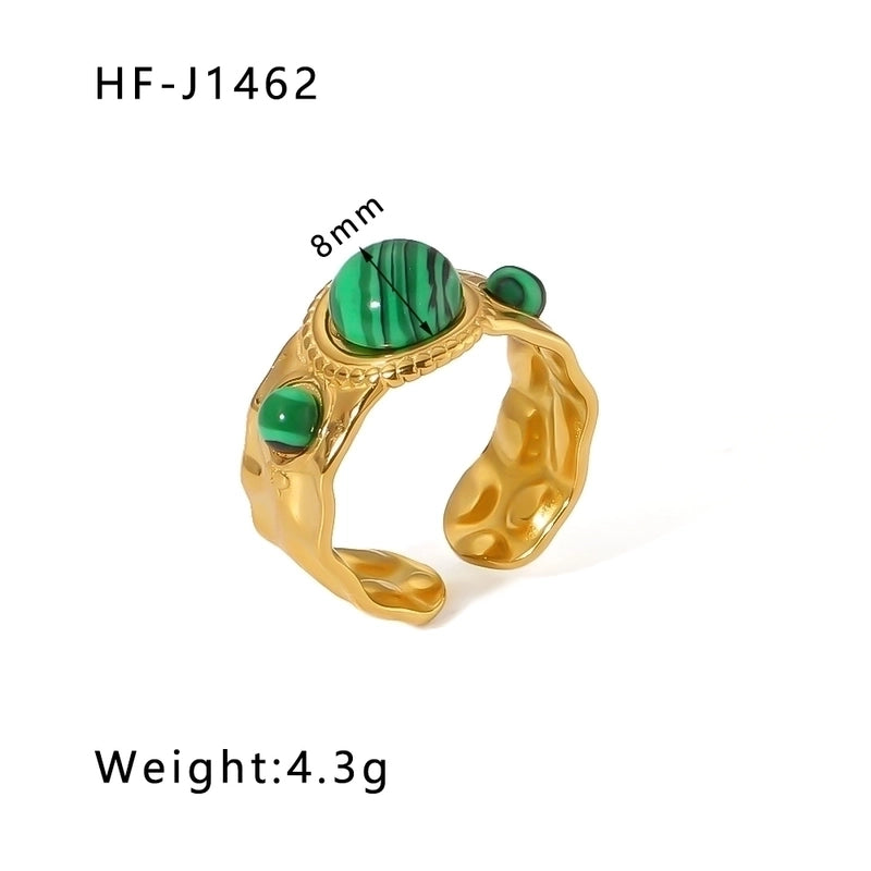 Stainless Steel 18K Gold Plated Basic Vintage Style Plating Inlay Round Natural Stone Open Rings